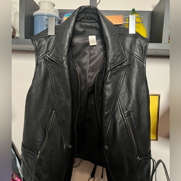 DIESEL 100% Sheep Leather Moto Vest - Picture 1 of 3